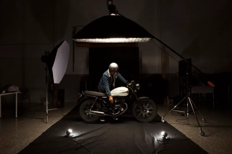 Filming man racer style and motorbike