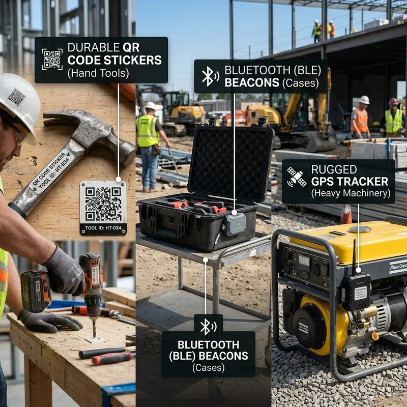 Comparison of QR stickers, BLE beacons, and GPS tracking devices on a construction site
