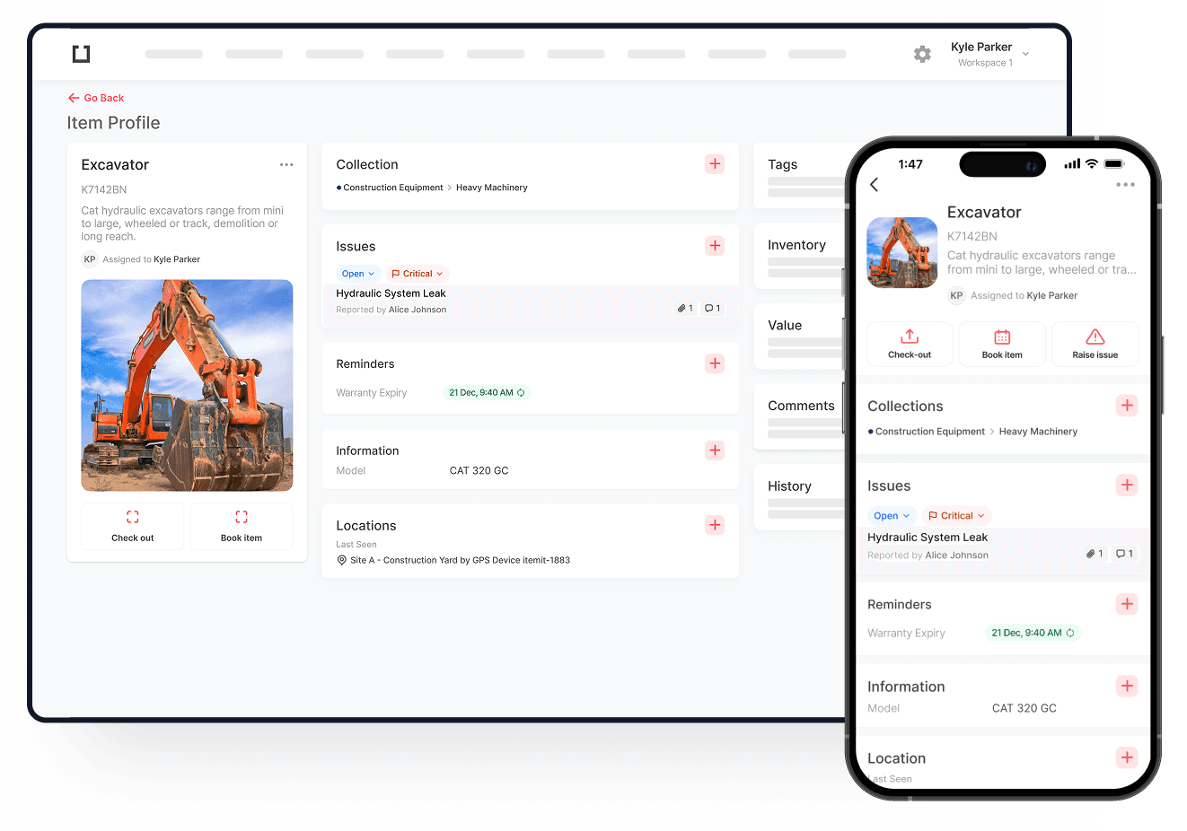 itemit Asset Tracking Software Dashboard showing real-time location tracking