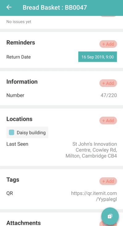itemit app showing asset details