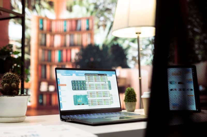 Empty modern office of a business entrepreneur with laptop