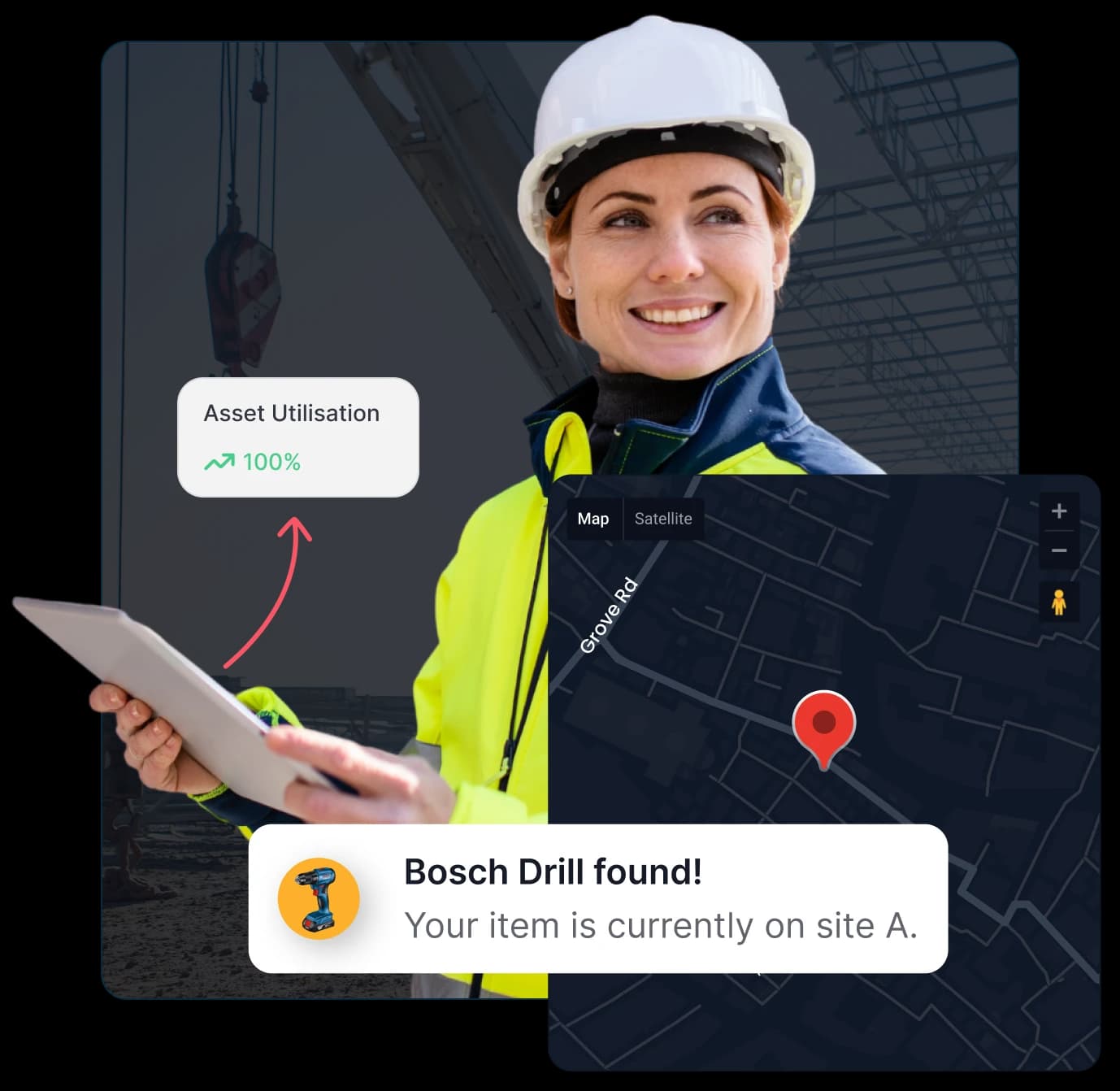 Equipment management software dashboard showing asset register and real-time tracking